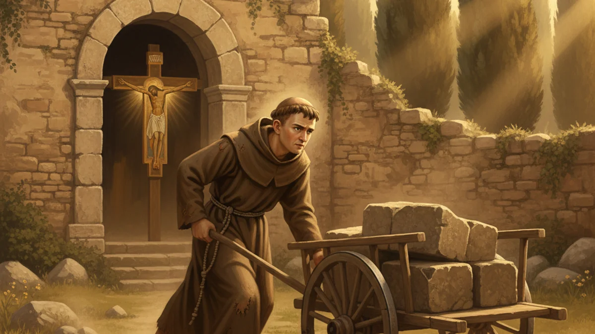 Francis Rebuilds the Church - Stories of Saint Francis story illustration from Early Christian Saints Lives