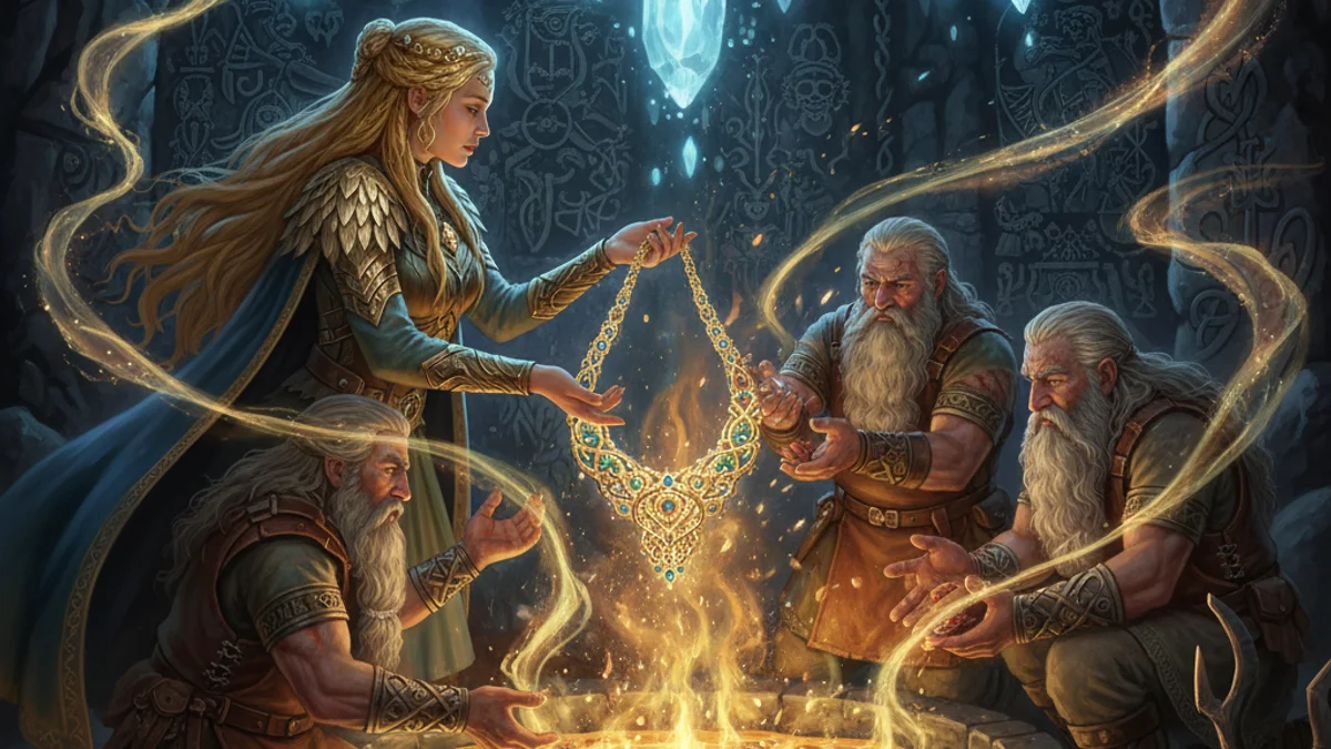Freya and the Brisingamen - Aesir Gods story illustration from Norse Myths