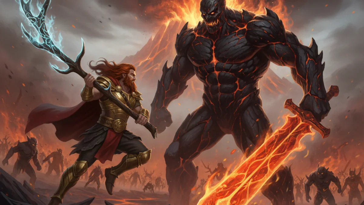 Illustration for Freyr Falls to Surtr - a ragnarok stories Norse Myths story with moral lessons