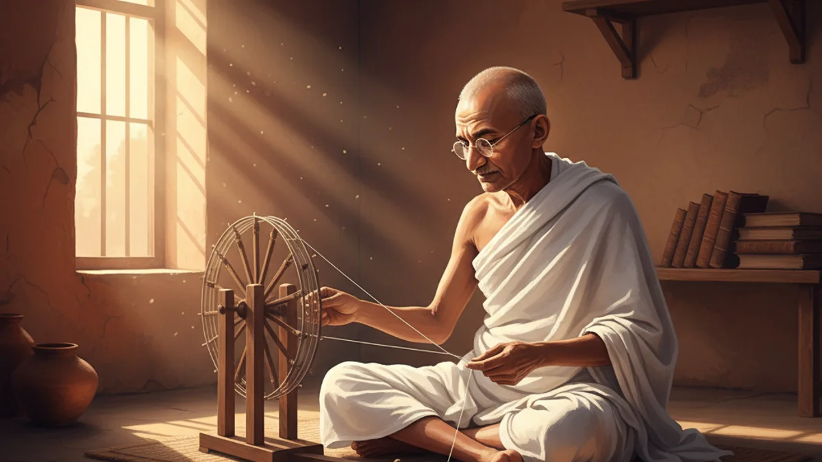Illustration for Gandhi Makes His Own Cloth - a tales of gandhi and martin luther king jr. Tales of Historical Figures story with moral lessons