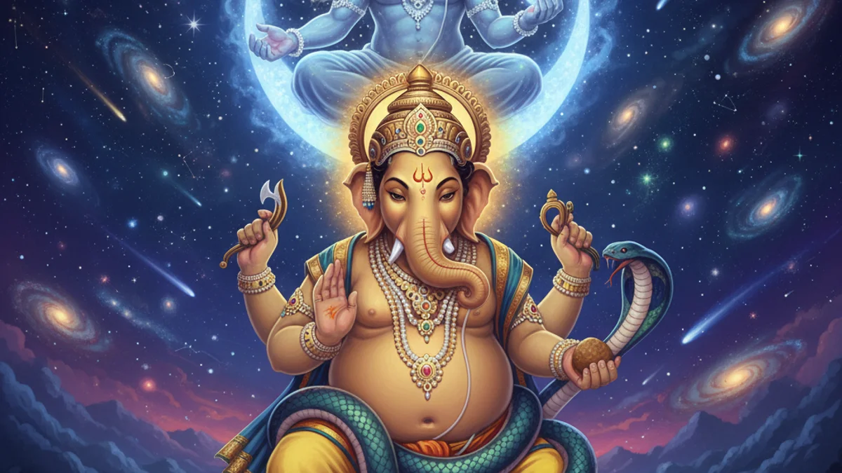 Illustration for Ganesha and the Moon - a gods and demons Hindu Epics story with moral lessons