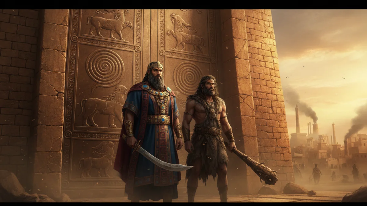 Gilgamesh King of Uruk - Epic of Gilgamesh story illustration from Mesopotamian Mythology