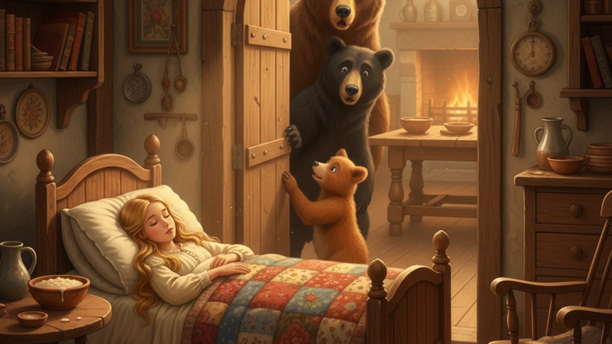 Illustration for Goldilocks and the Three Bears - a famous fairy tales European Folklore story with moral lessons