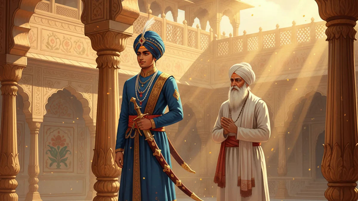 Guru Hargobind and the Two Swords - Stories of Sikh Gurus story illustration from Sikh Saakhis