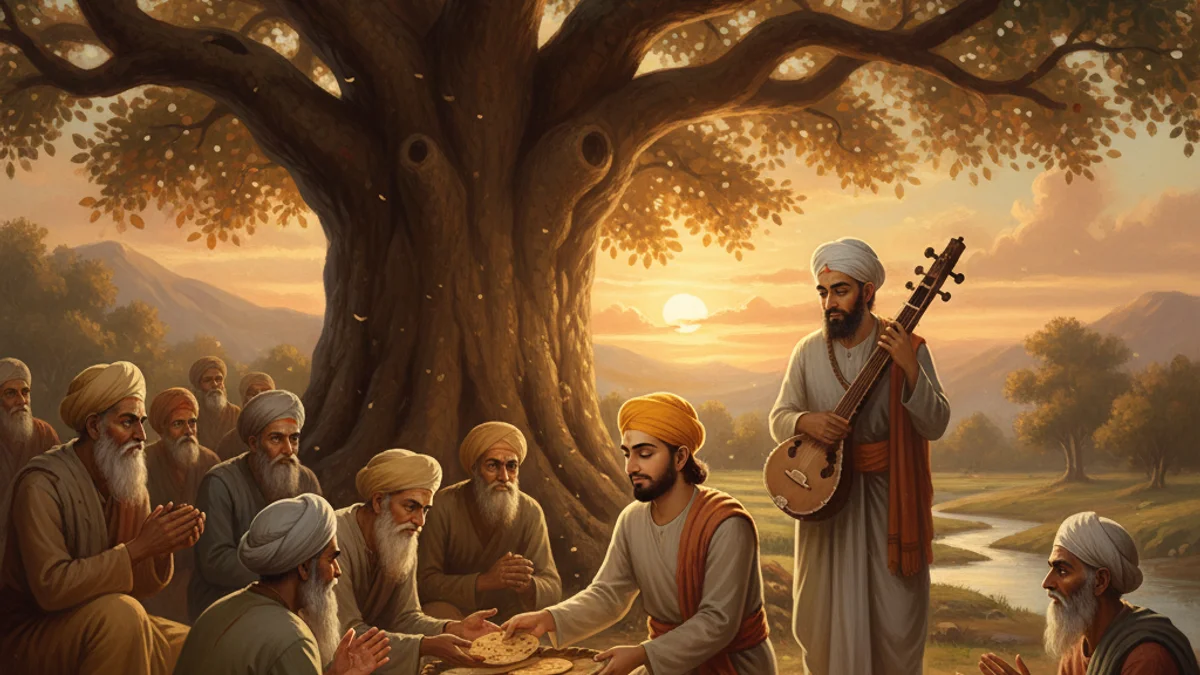 Guru Nanak Feeds the Hungry - Stories of Sikh Gurus story illustration from Sikh Saakhis