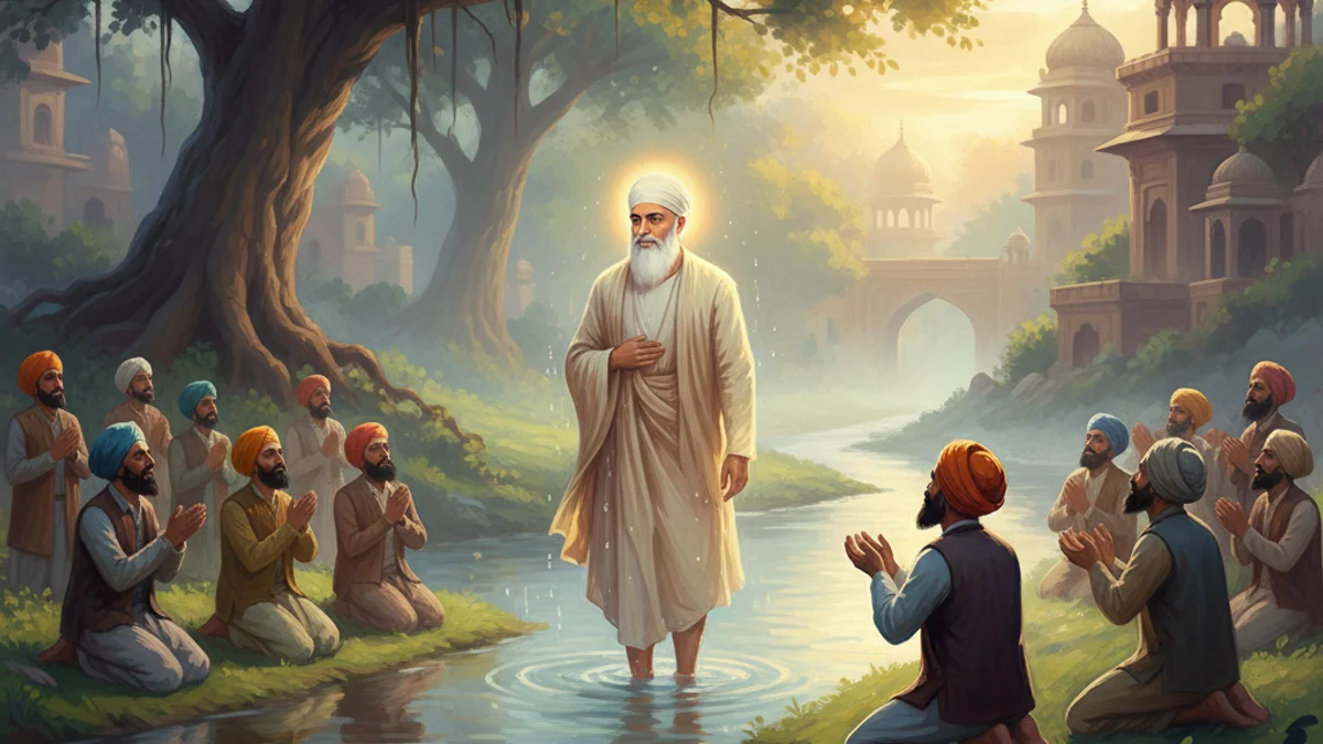 Guru Nanak's Disappearance - Stories of Sikh Gurus story illustration from Sikh Saakhis