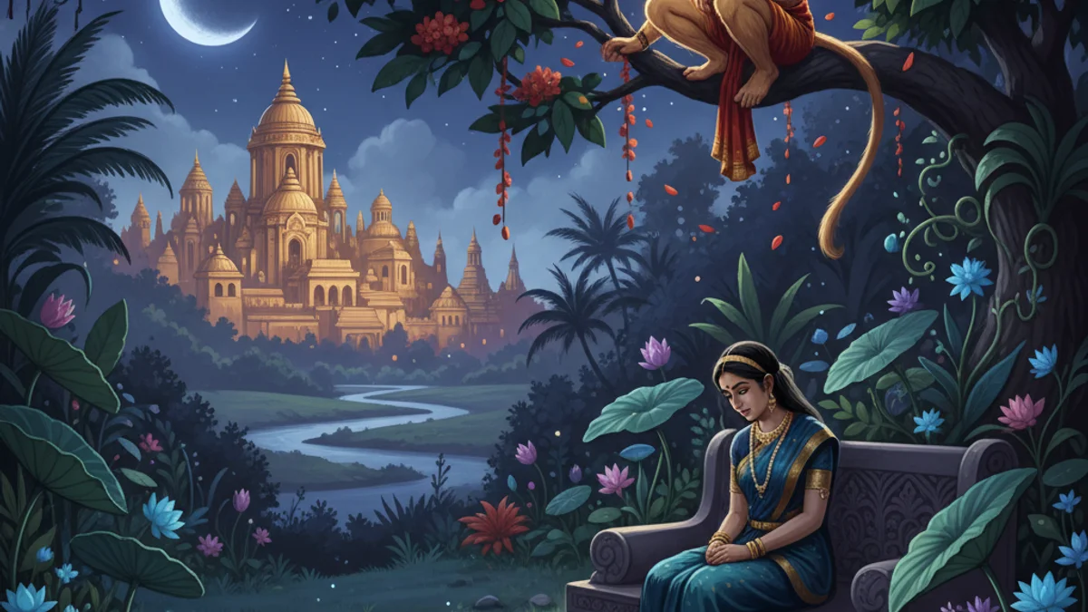 Illustration for Hanuman Finds Sita - a stories from the ramayana Hindu Epics story with moral lessons