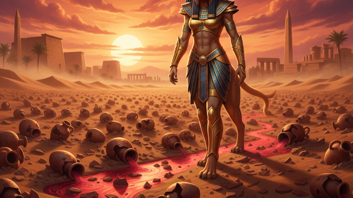 Hathor and the Beer - Gods and Goddesses story illustration from Egyptian Mythology