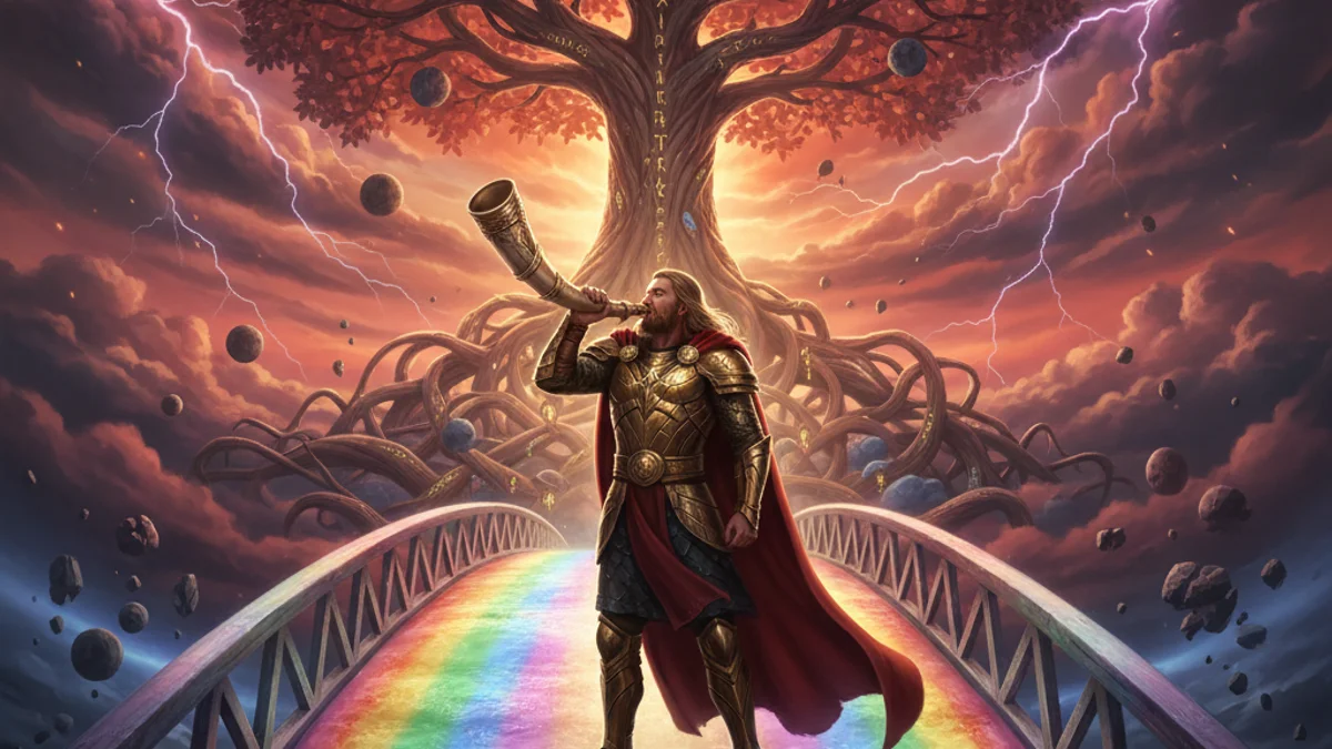 Illustration for Heimdall's Horn - a ragnarok stories Norse Myths story with moral lessons