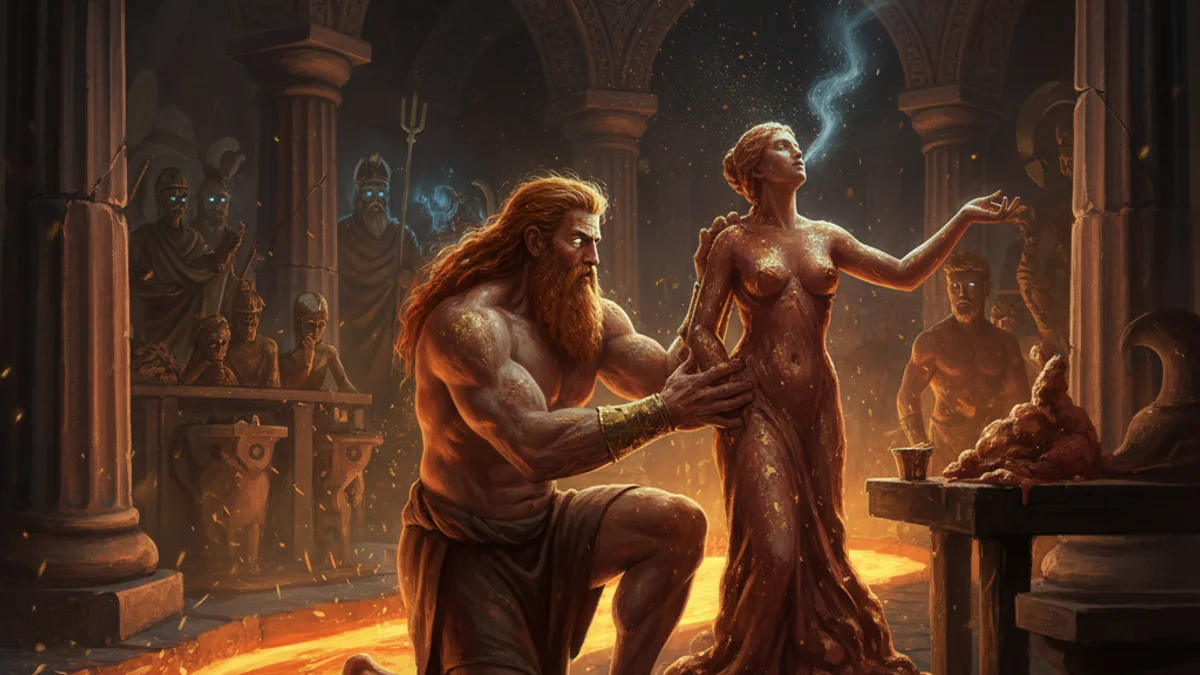 Illustration for Hephaestus and Pandora - a olympian gods Greek Myths story with moral lessons