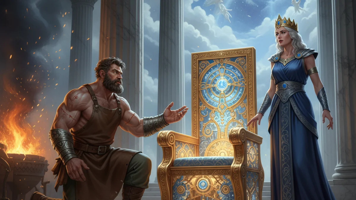 Hephaestus and the Golden Throne - Olympian Gods story illustration from Greek Myths