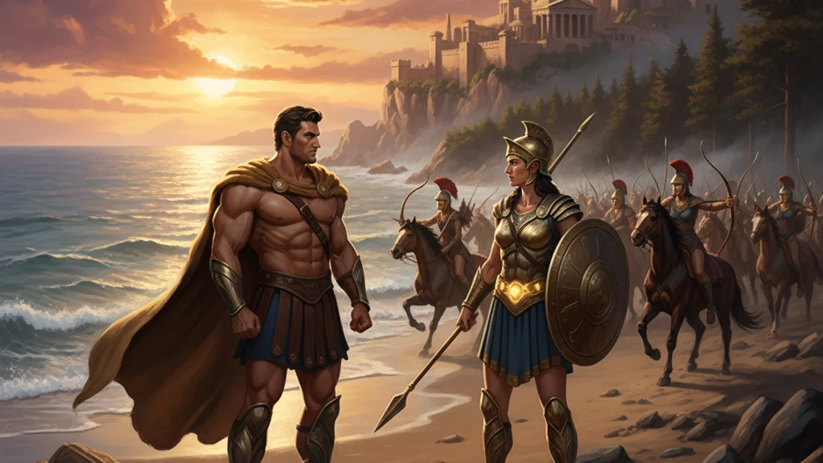 Illustration for Hercules and the Belt of Hippolyta - a heroes Greek Myths story with moral lessons