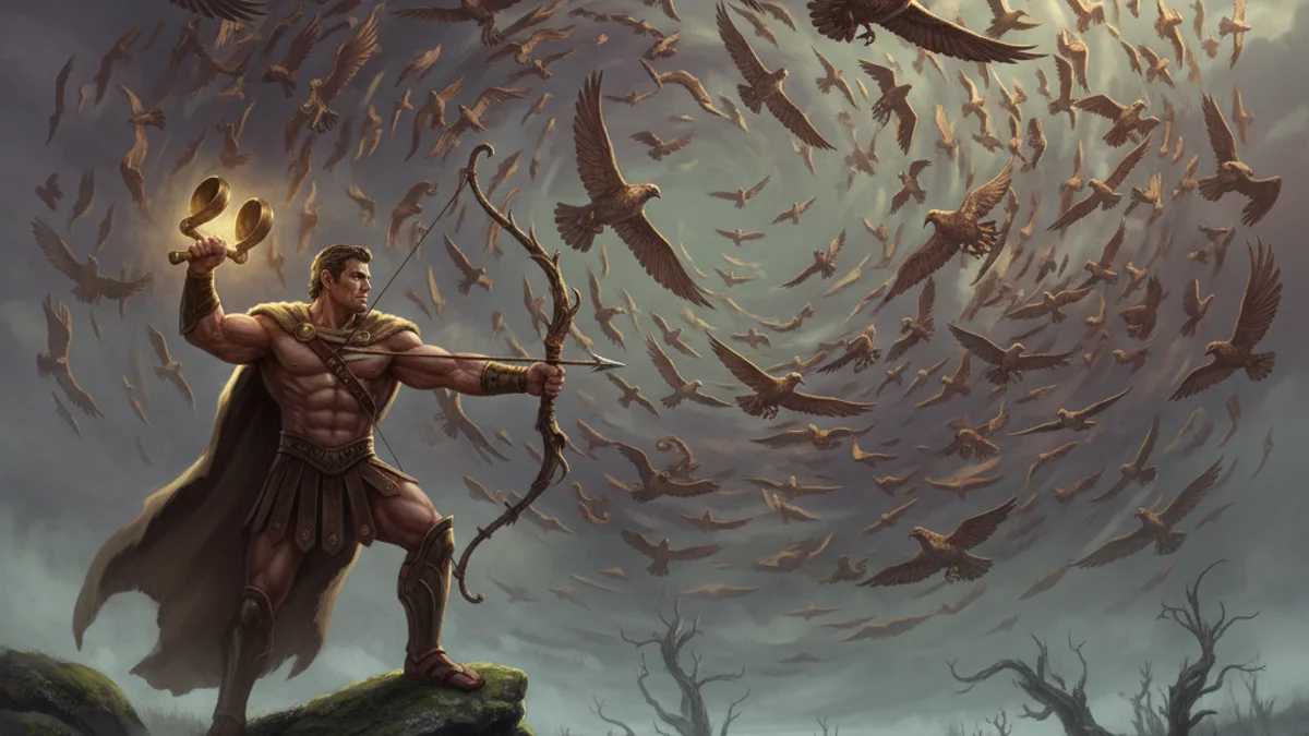 Illustration for Hercules and the Stymphalian Birds - a heroes Greek Myths story with moral lessons