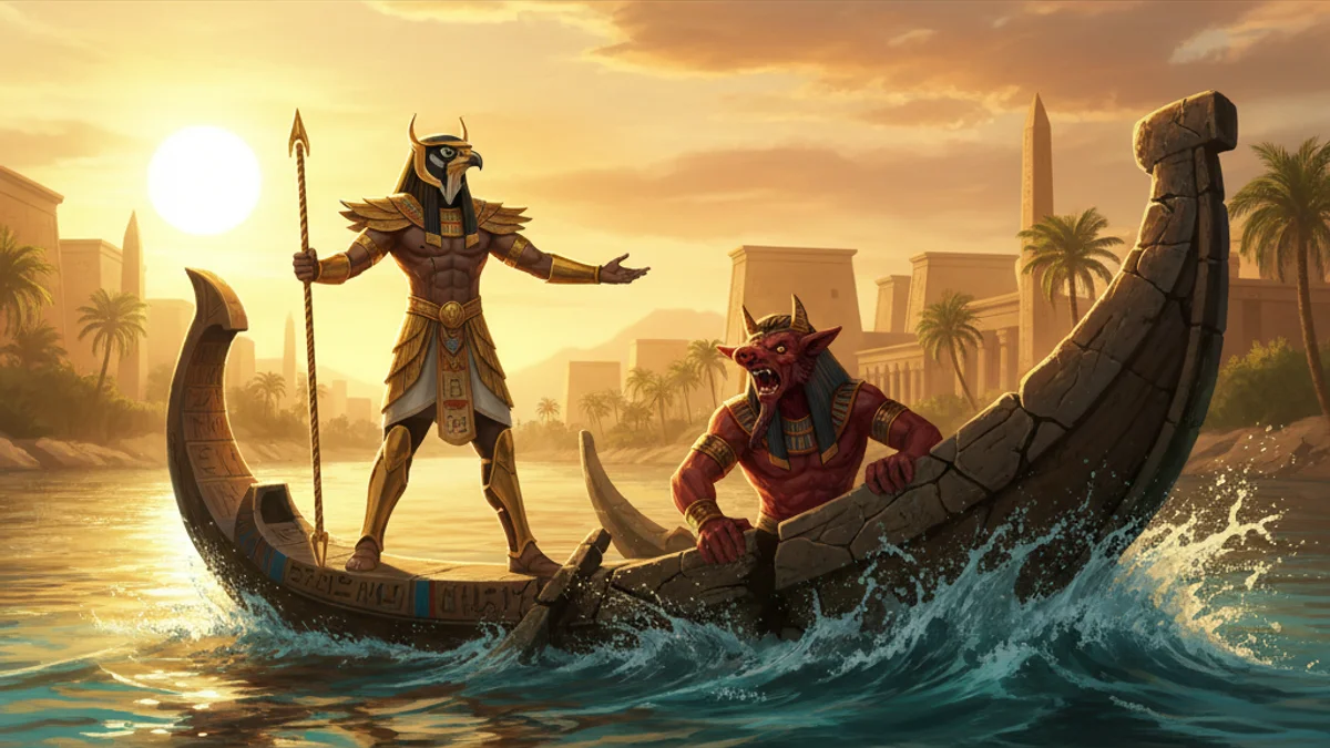 Illustration for Horus and Set's Contest - a gods and goddesses Egyptian Mythology story with moral lessons