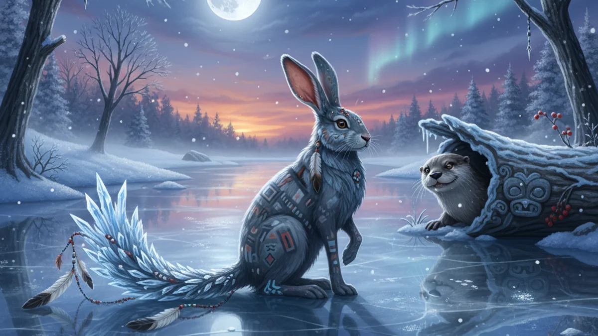 Illustration for How Rabbit Got His Tail - a animal myths Native American Legends story with moral lessons