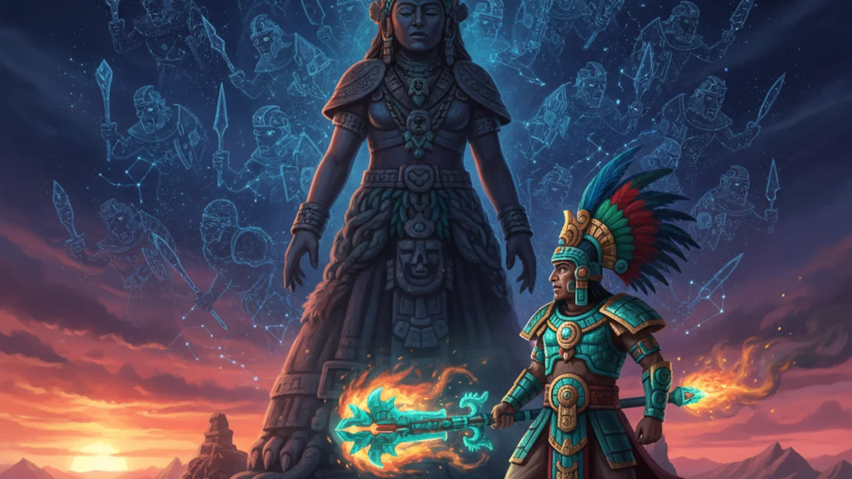 Huitzilopochtli's Birth - Aztec Gods story illustration from Mayan and Aztec Mythology