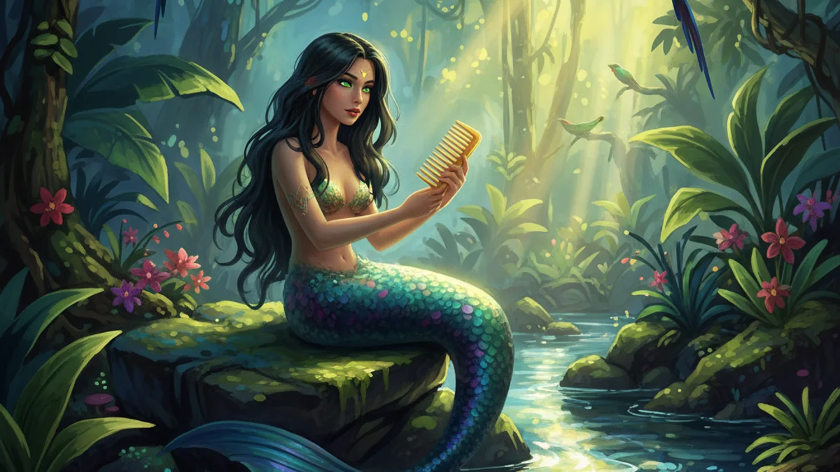 Illustration for Iara the River Mermaid - a brazilian folklore African Diaspora story with moral lessons