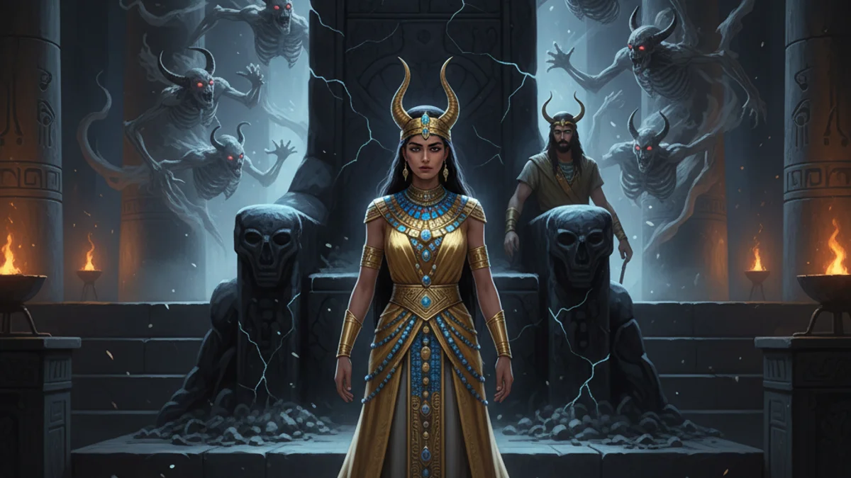 Inanna and Dumuzi - Sumerian Gods story illustration from Mesopotamian Mythology