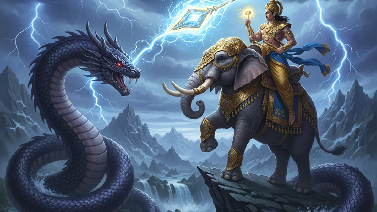 Illustration for Indra Slays Vritra - a dragon slayer tales Cross-Cultural Themes story with moral lessons