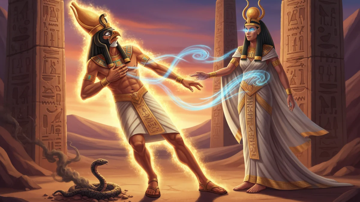 Illustration for Isis and the Secret Name of Ra - a gods and goddesses Egyptian Mythology story with moral lessons