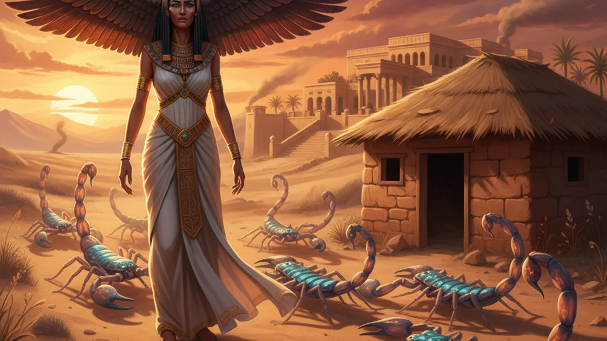 Isis and the Seven Scorpions - Gods and Goddesses story illustration from Egyptian Mythology