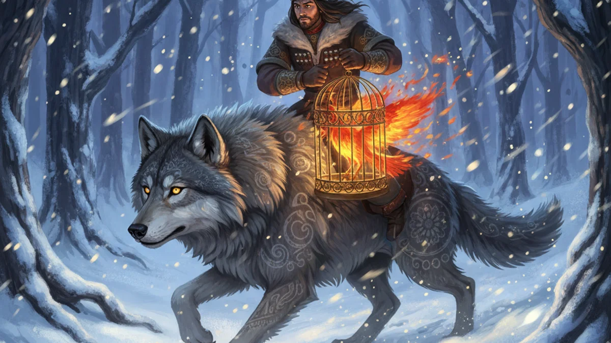 Illustration for Ivan and the Grey Wolf - a slavic legends European Folklore story with moral lessons