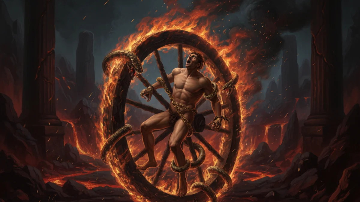 Illustration for Ixion on the Wheel - a famous myths Greek Myths story with moral lessons