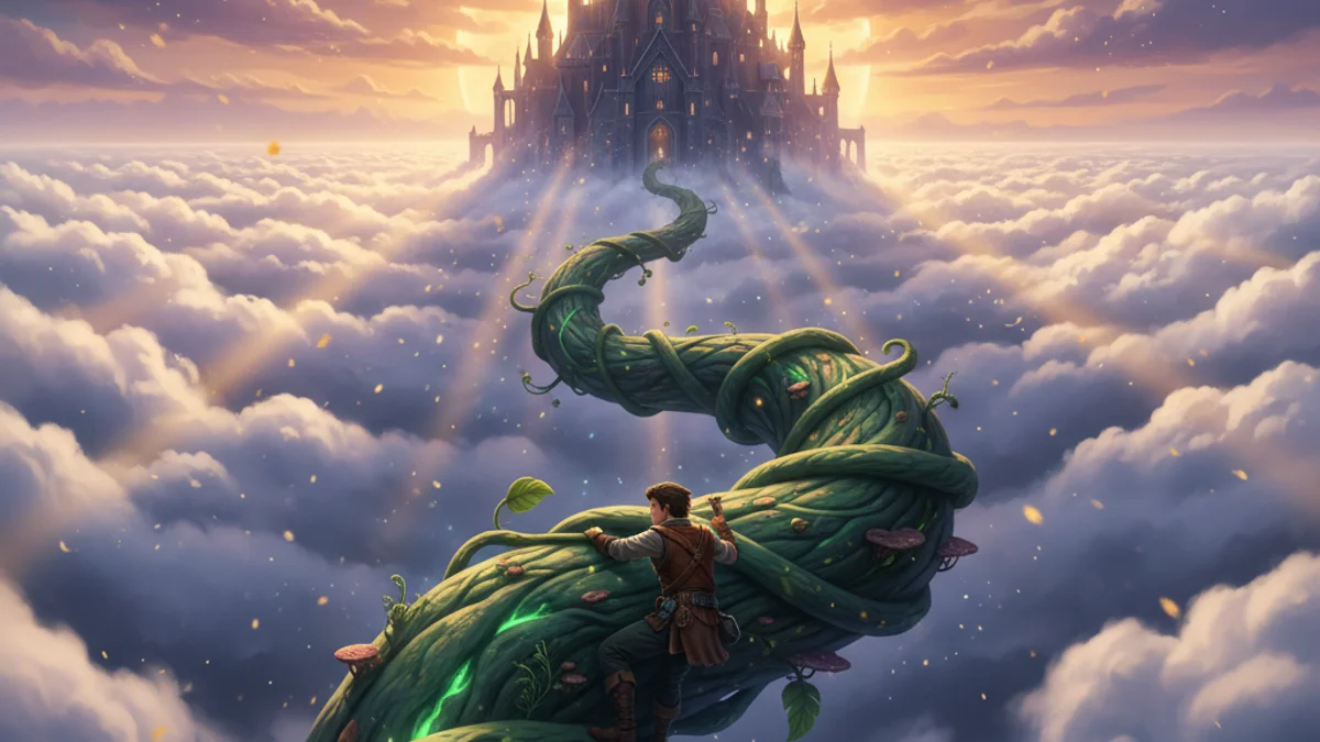 Illustration for Jack and the Beanstalk - a famous fairy tales European Folklore story with moral lessons