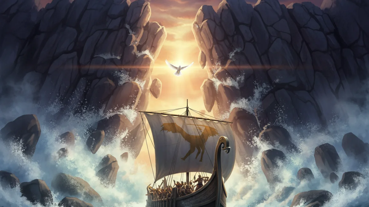 Illustration for Jason and the Clashing Rocks - a heroes Greek Myths story with moral lessons