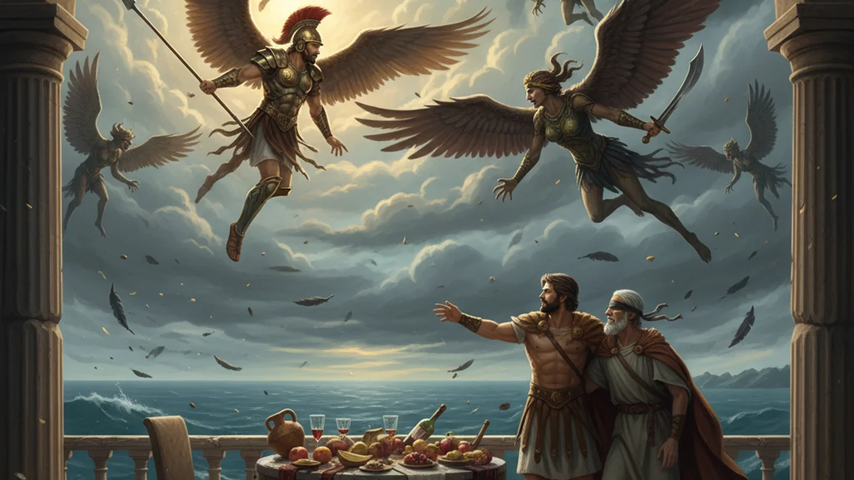 Illustration for Jason and the Harpies - a heroes Greek Myths story with moral lessons