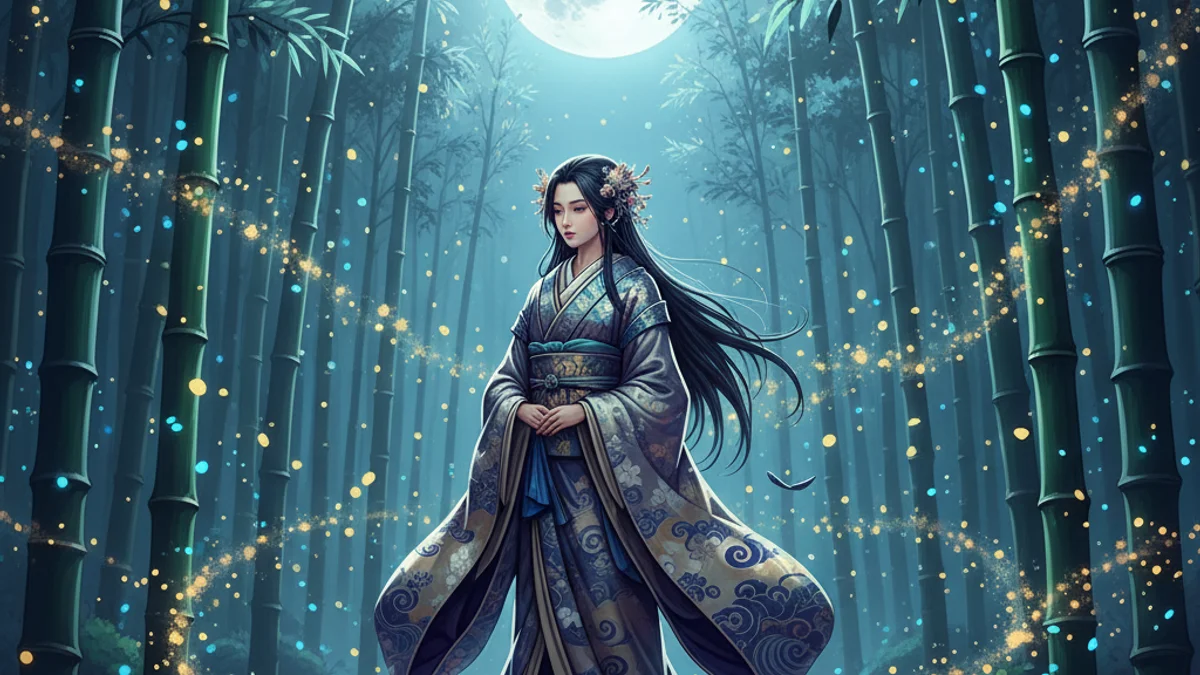 Illustration for Kaguya-hime the Moon Princess - a classic folktales Japanese Folklore story with moral lessons