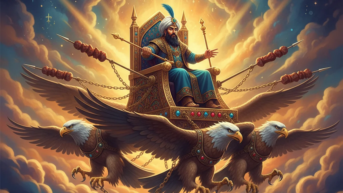 Illustration for Kay Kavus and the Flying Throne - a shahnameh kings Persian Mythology story with moral lessons