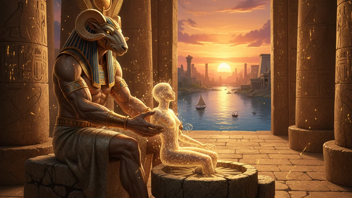 Khnum Shapes Humans - Gods and Goddesses story illustration from Egyptian Mythology