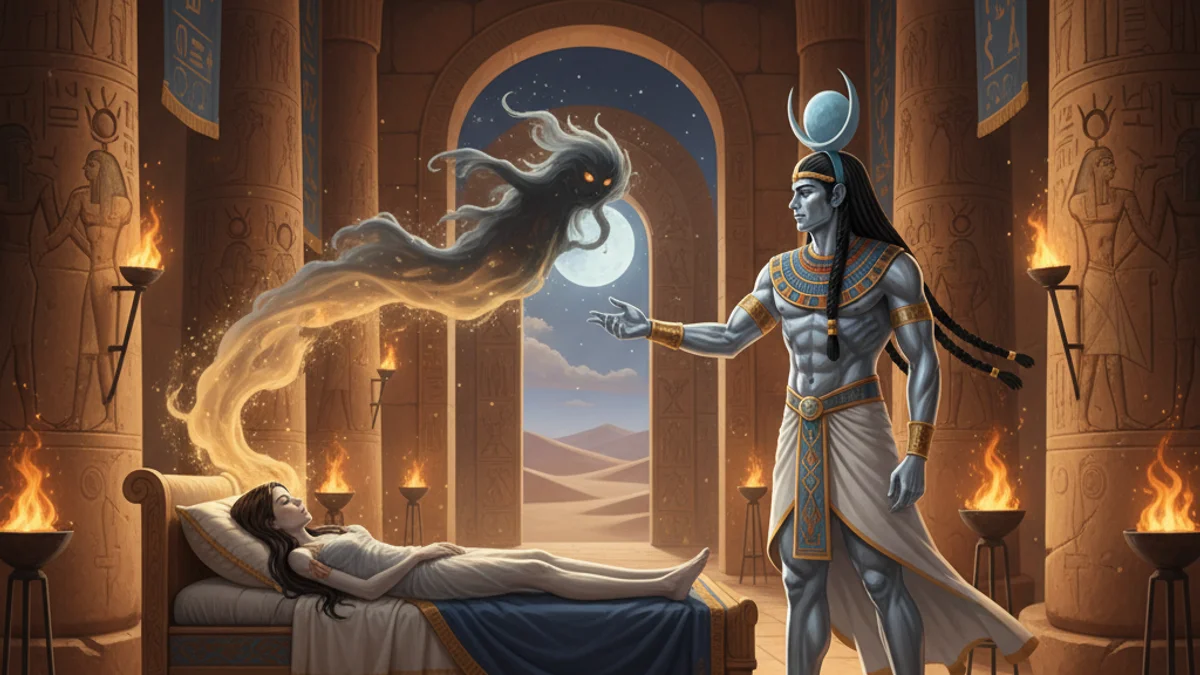 Illustration for Khonsu and the Princess - a gods and goddesses Egyptian Mythology story with moral lessons