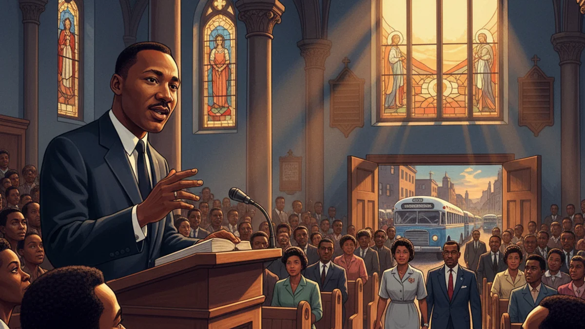 King and the Montgomery Bus Boycott - Tales of Gandhi and Martin Luther King Jr. story illustration from Tales of Historical Figures