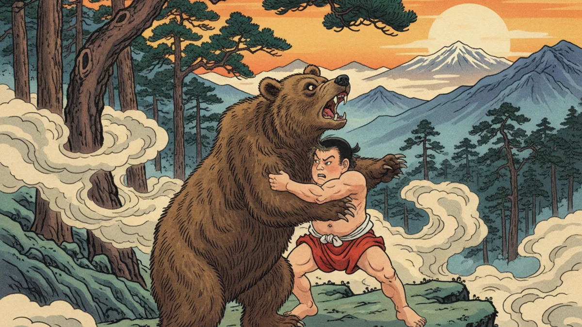 Kintaro the Golden Boy - Classic Folktales story illustration from Japanese Folklore