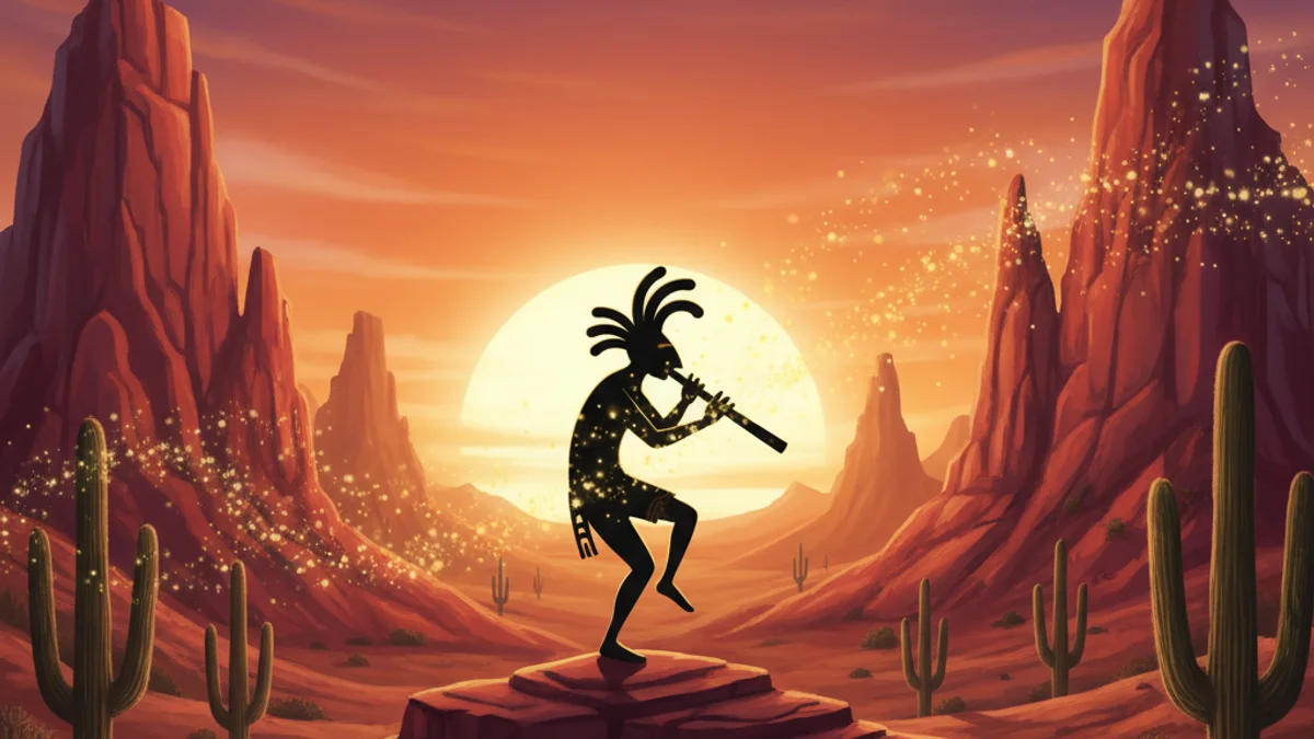 Illustration for Kokopelli the Flute Player - a tribal tales of heroism Native American Legends story with moral lessons