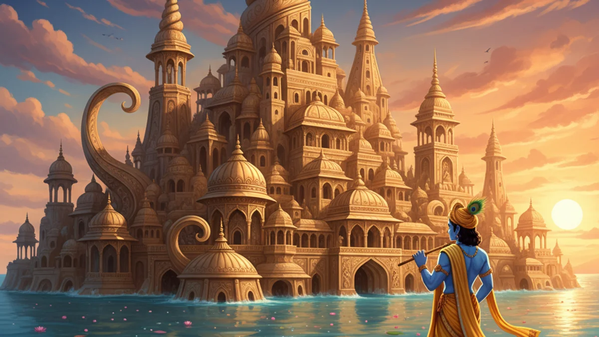 Illustration for Krishna Builds Dwaraka - a krishna tales Hindu Epics story with moral lessons