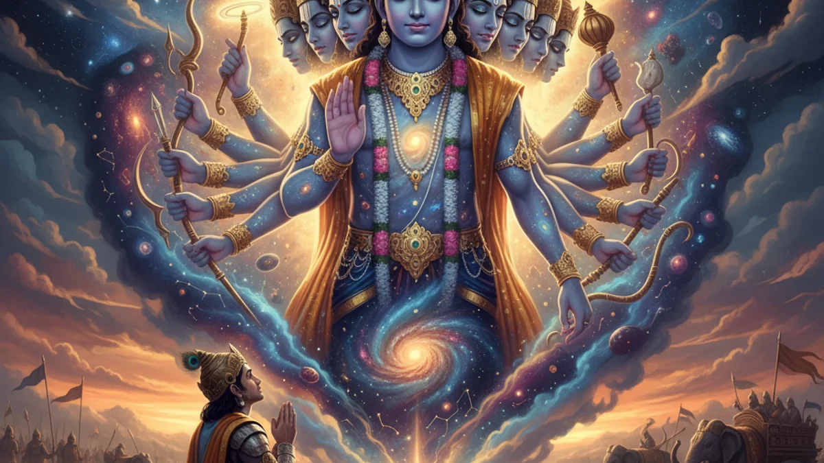 Illustration for Krishna Reveals His Universal Form - a krishna tales Hindu Epics story with moral lessons