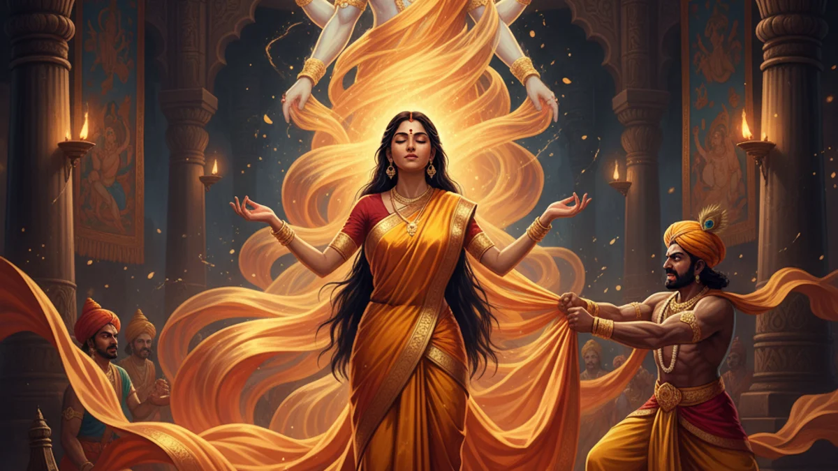 Illustration for Krishna Saves Draupadi - a krishna tales Hindu Epics story with moral lessons