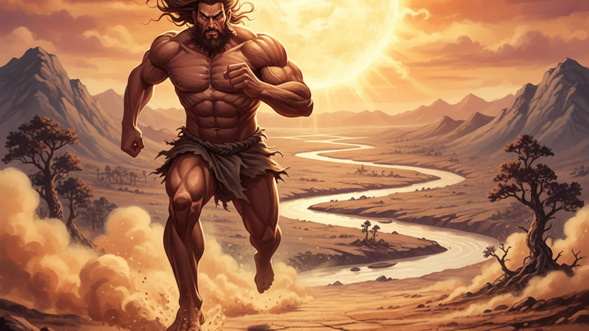 Illustration for Kuafu Chases the Sun - a creation myths Chinese Legends story with moral lessons