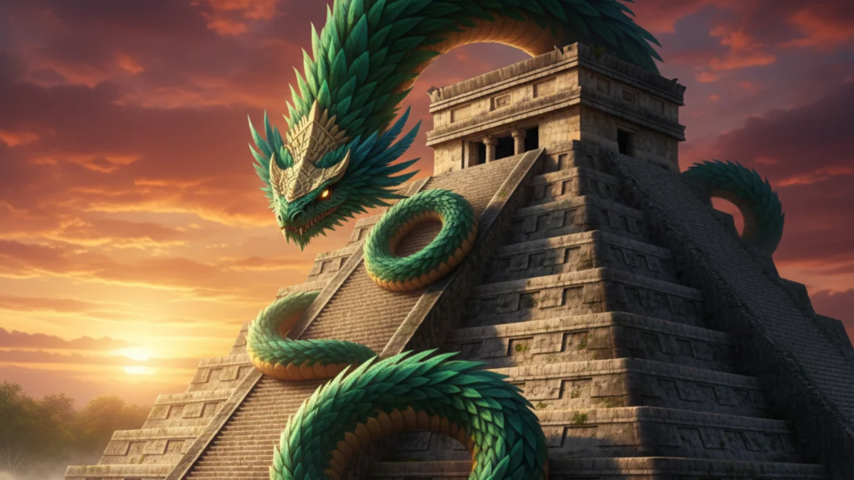 Illustration for Kukulkan the Feathered Serpent - a mayan gods Mayan and Aztec Mythology story with moral lessons