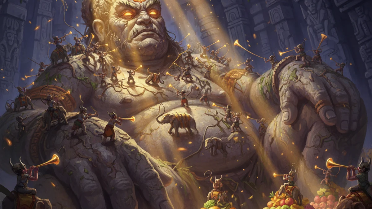 Illustration for Kumbhakarna Awakens - a stories from the ramayana Hindu Epics story with moral lessons