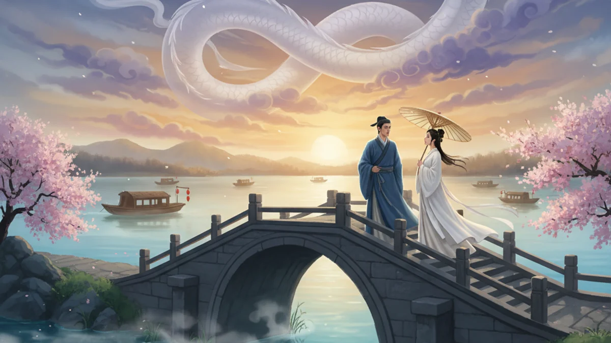 Illustration for Lady White Snake (Extended) - a four great classical tales Chinese Legends story with moral lessons