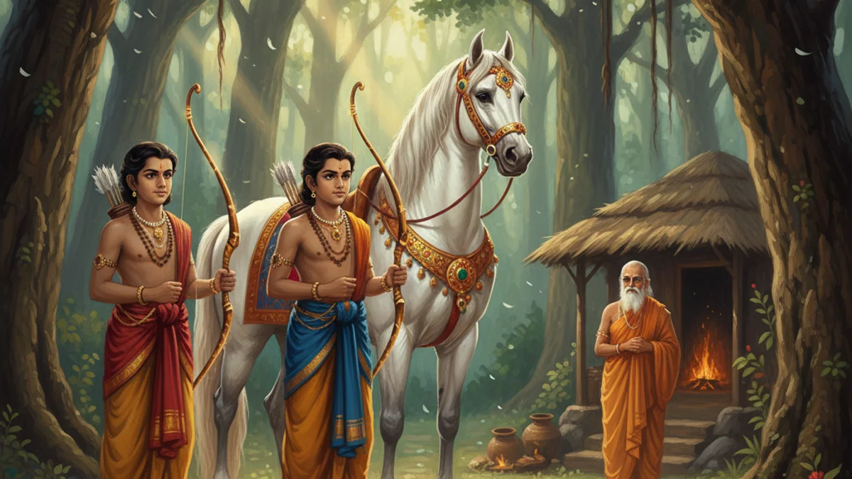 Illustration for Lava and Kusha - a stories from the ramayana Hindu Epics story with moral lessons