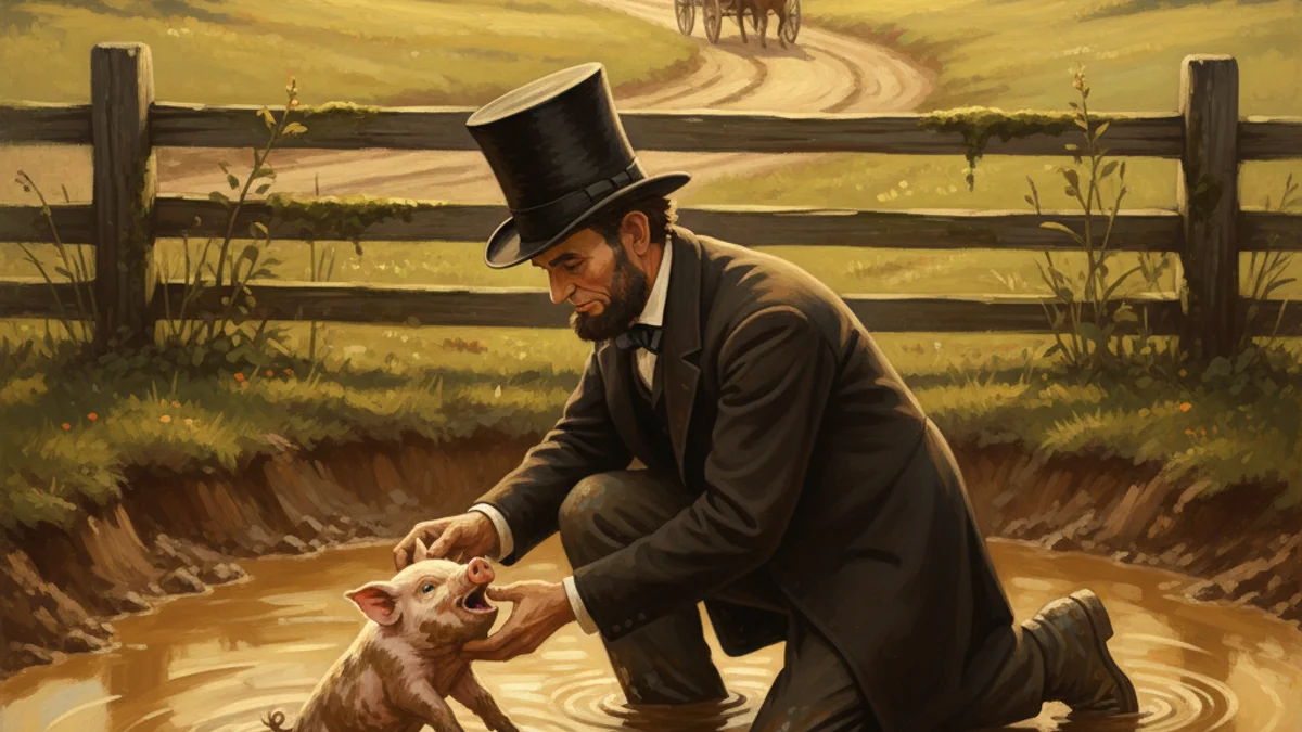 Illustration for Lincoln and the Pig - a abraham lincoln anecdotes Tales of Historical Figures story with moral lessons