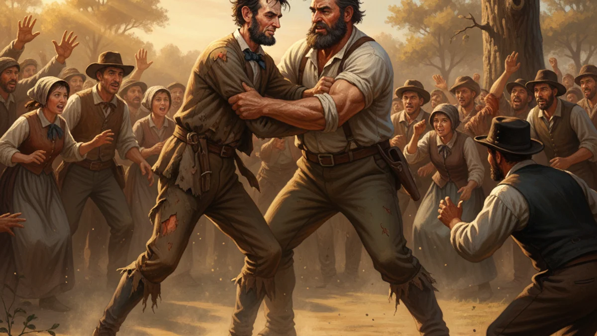 Lincoln's Wrestling Match - Abraham Lincoln Anecdotes story illustration from Tales of Historical Figures