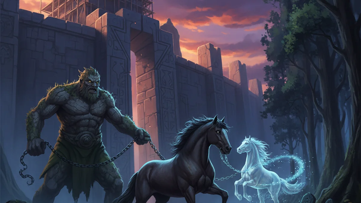 Illustration for Loki and the Builder's Horse - a aesir gods Norse Myths story with moral lessons