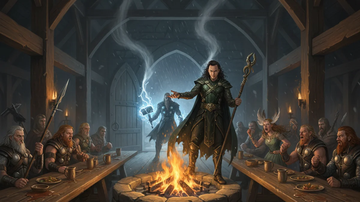 Loki's Flyting - Aesir Gods story illustration from Norse Myths