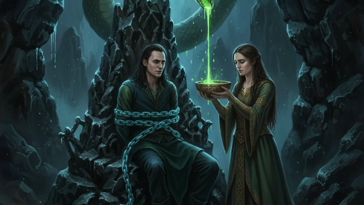 Loki's Punishment - Aesir Gods story illustration from Norse Myths